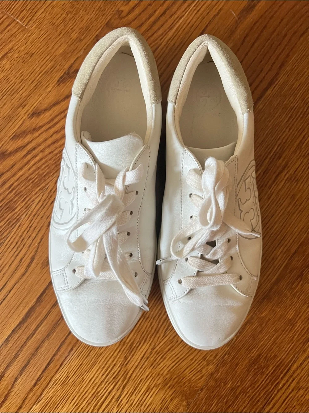 Tory Burch White Leather Logo Lace-Up Sneakers